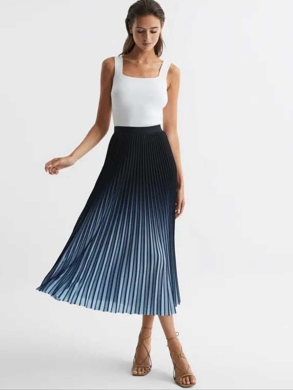 REISS Marlie Ombre Pleated Midi Skirt